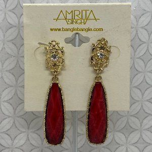 Amrita Singh red gold droplet statement earrings